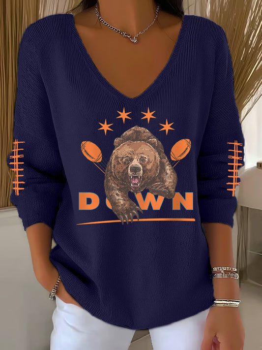 Women's Football Fans Lovers Gameday Casual V-Neck Top